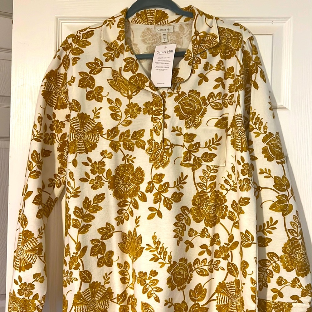 Garnet Hill Organic-Pima-Cotton Flannel Sleep shirt NWT size small